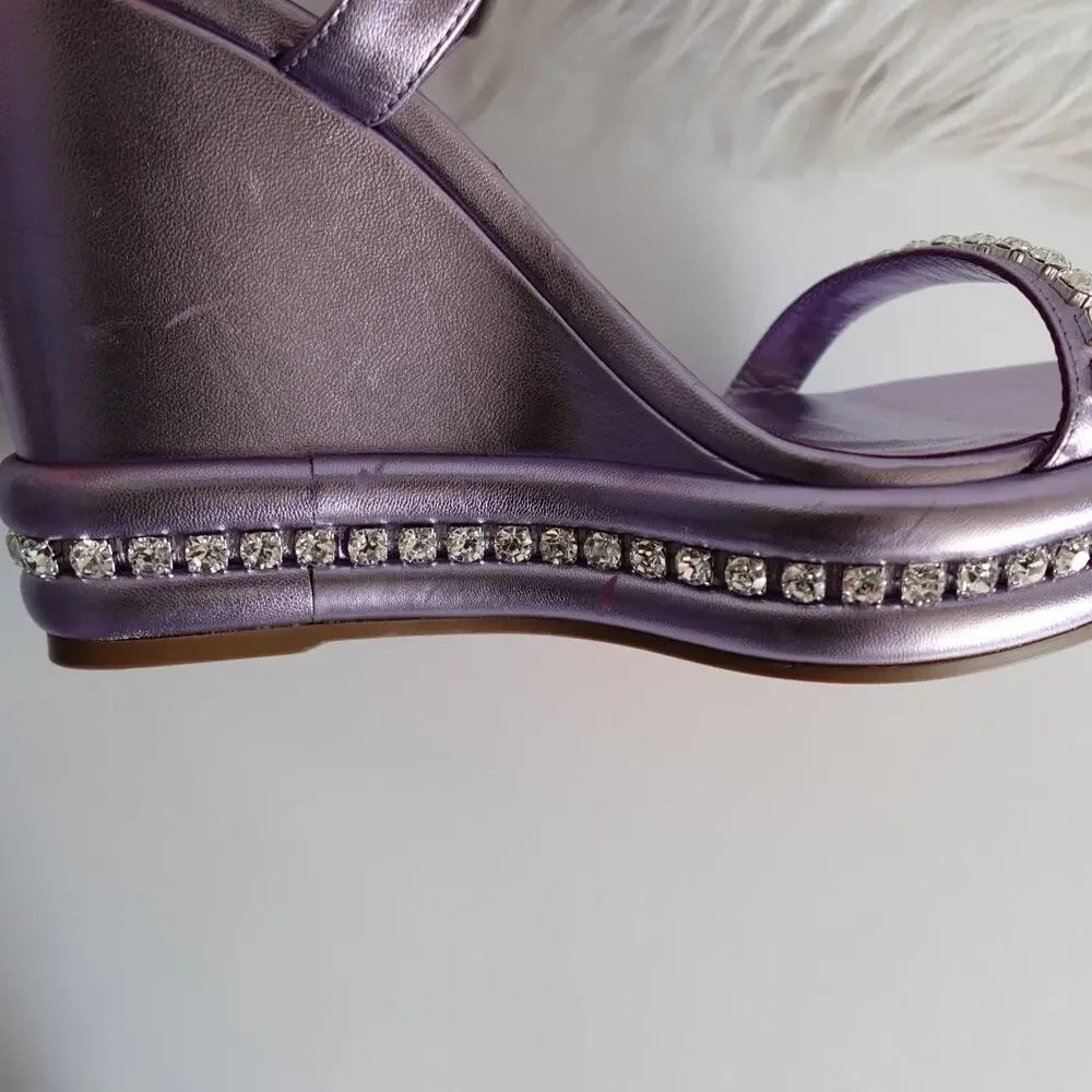 Christian Louboutin Pyrastrass Metallic Lavender Platform Wedge Sandals 38